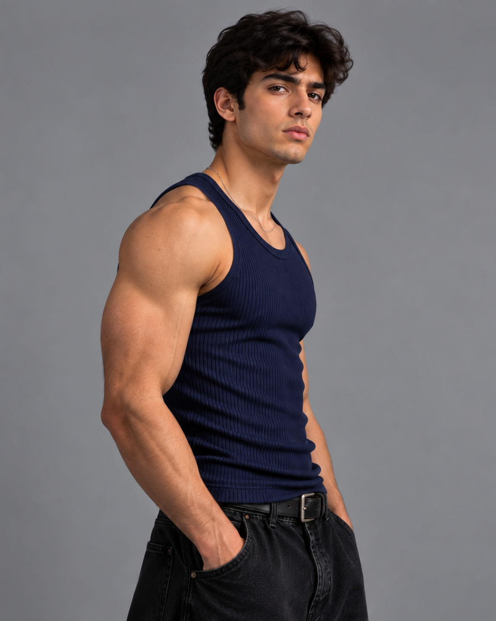 Ripped Navy Blue Tank-Top